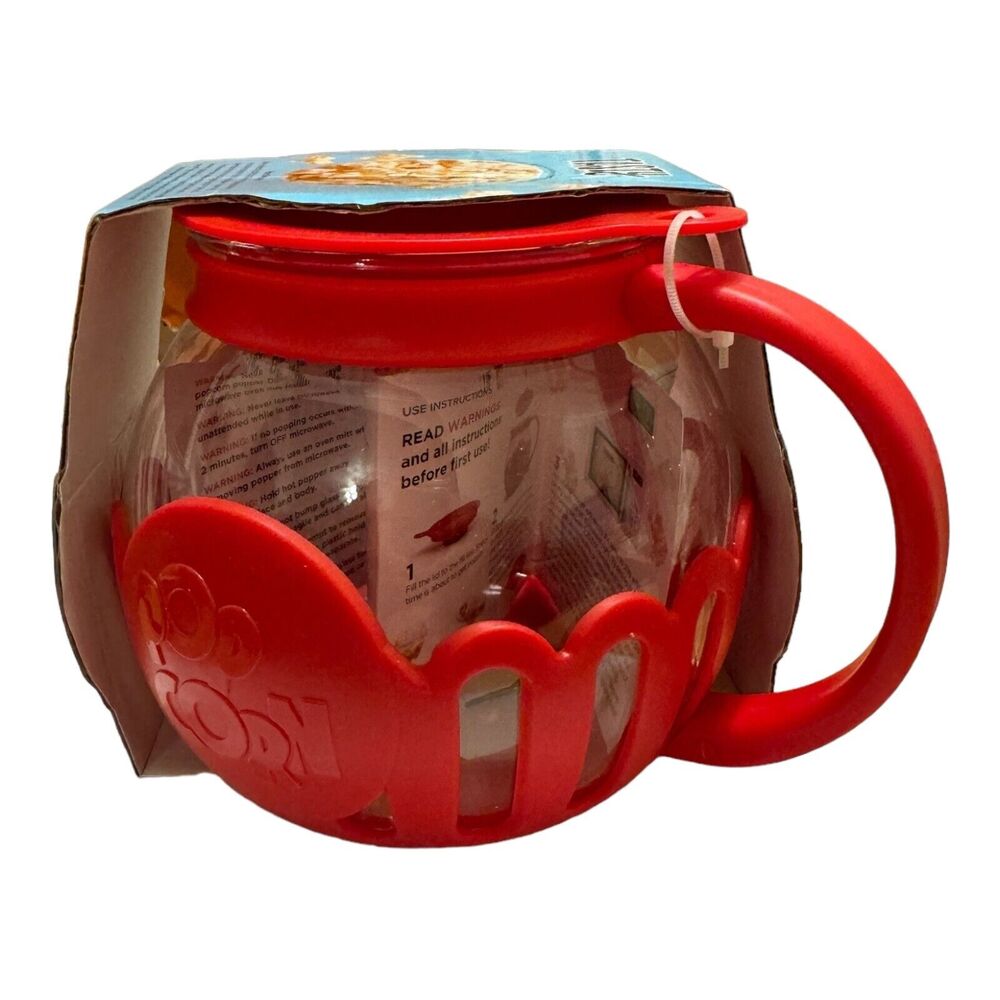 TASTY Microwave Popcorn Popper 1 1/2 Quart Healthier Dishwasher Safe Red NEW